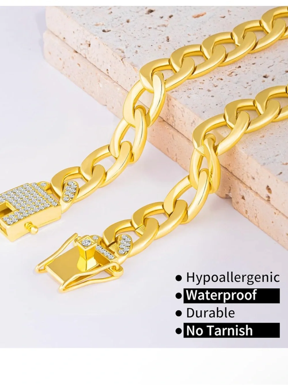 Cuban Gold Link Heavy Duty Dog Necklace - 8in, Bone-Shaped Polished
